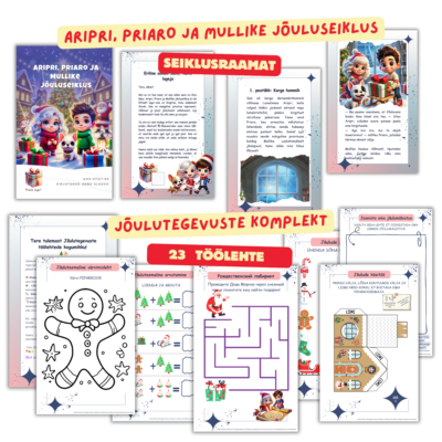 Jõulutegevuste komplekt | Aripri Story | Töölehed (23 tk) ja seiklusraamat